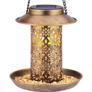 Solar Bird Feeder for Outdoors Hanging, Metal Wild Bird Feeder for Cardinals